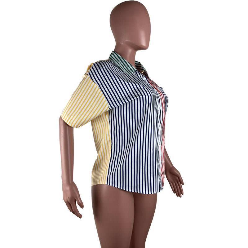 Fashion Multicolor Striped Print Shirt LUO 3150