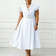 Plus Size Double Breasted Buttons Midi Dress GCZF 8664