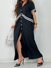 Plus Size Lapel Single Breasted Button Long Dress QMZF 2181