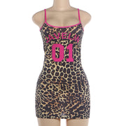 Letter Leopard Print U Neck Mini Dress DLSF K6D11196A