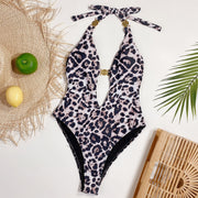 Sexy Leopard Print Halter Neck One Piece Swimsuit CSYZ B277W