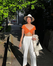 V Neck Crochet Cutout Crop Top GFQS 0513