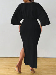 Plus Size Solid Color Knits Lace Up Maxi Dress HNIF DGY229