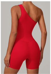 Solid Color Single Shoulder Fitness Romper GQSA 1312
