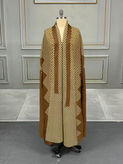 Pleated Print Cardigan Long Coats GZRF 77102