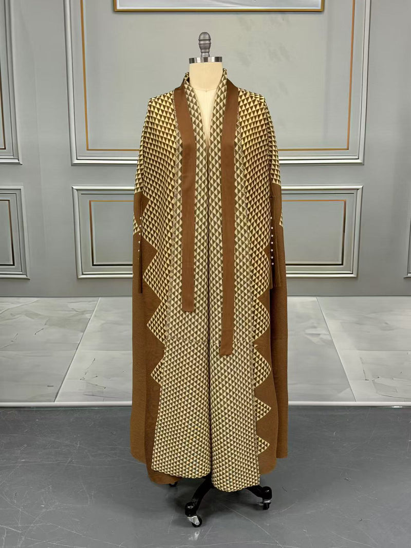 Pleated Print Cardigan Long Coats GZRF 77102