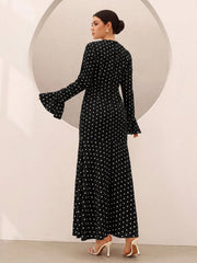 Polka Dot Print Long Sleeve Maxi Dress GSRX 986