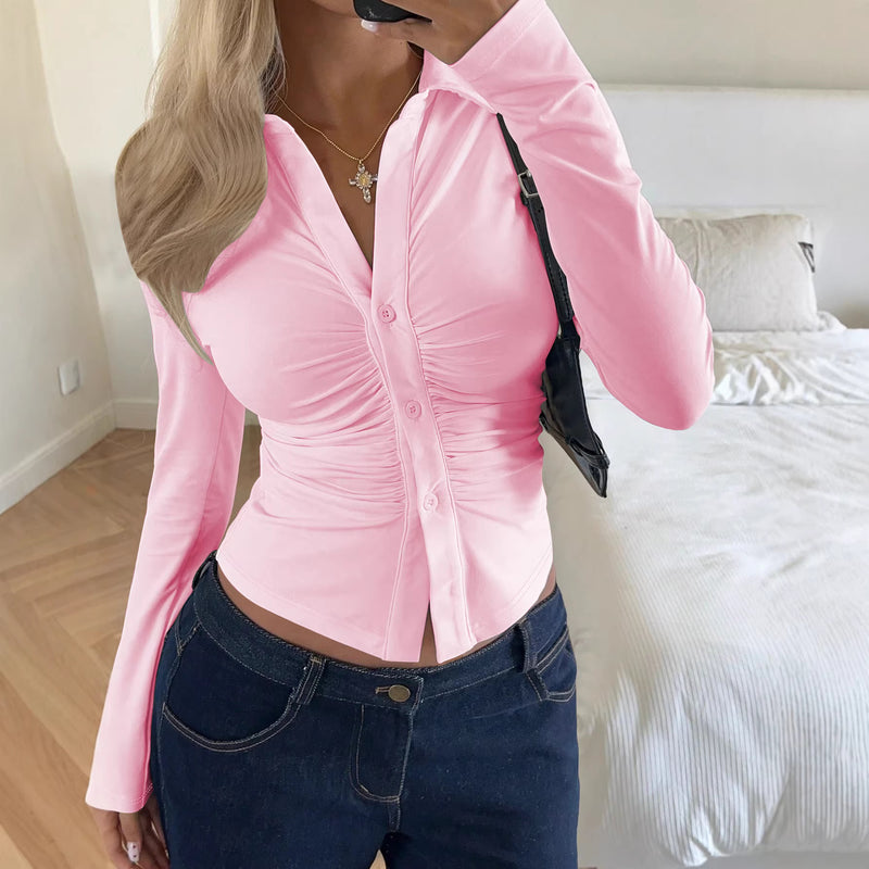 Solid Color Long Sleeve Lapel Shirt GSRX SRX738