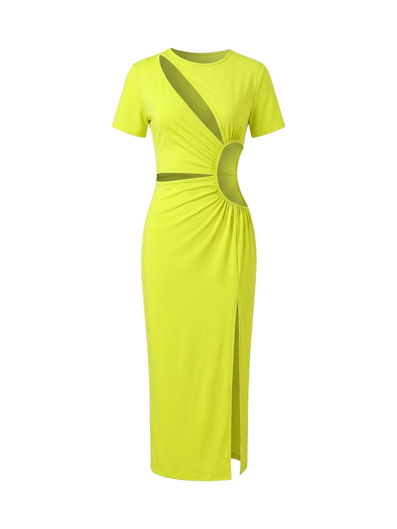 Hollow Out Short Sleeve Split Maxi Dress HNIF MC040