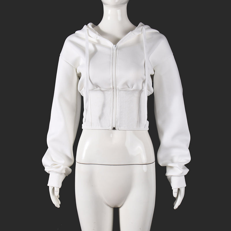 Solid Color Zipper Hooded Sweatshirt Coats GNZD 32694TBY
