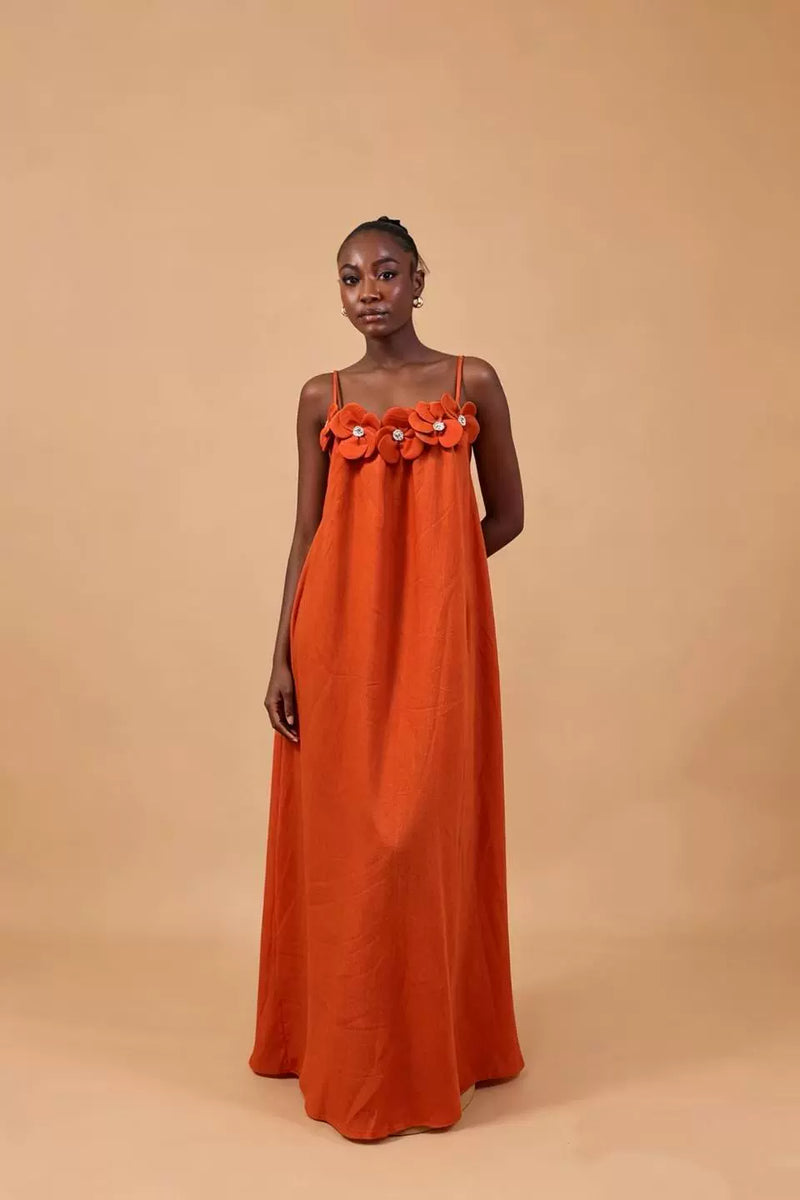 Solid Color Floral Print Maxi Dress GADE 10388