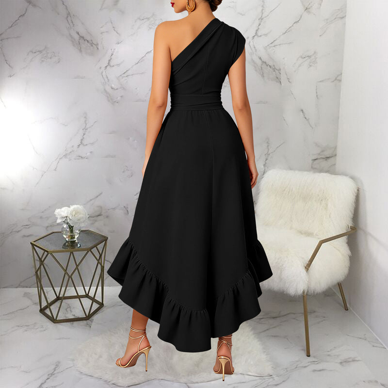 Off Shoulder Ruffles Split Maxi Dress YF 11076