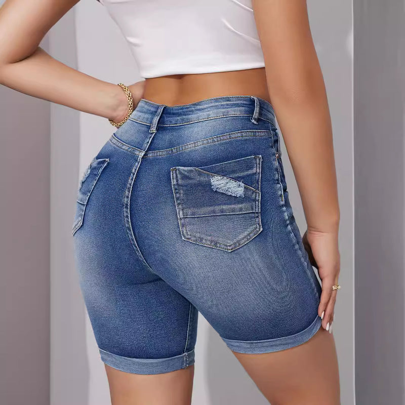 Washed Rolled Straight Jean Shorts GKNF TSYJ 835