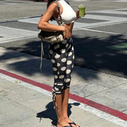 Polka Dot Print Drawstring Seventh Pants GYME K6P08267A