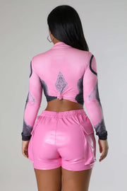 Solid Color Pocket PU Leather Short MUE M7951
