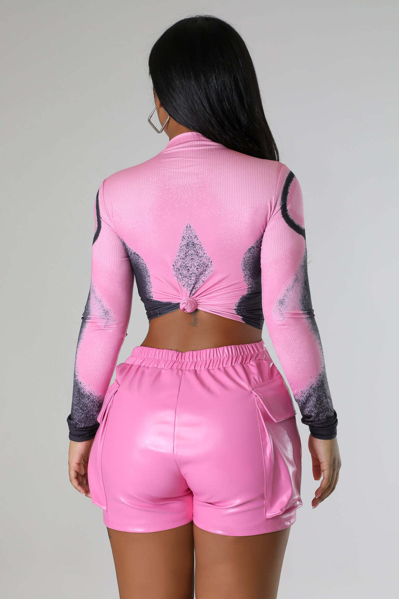 Solid Color Pocket PU Leather Short MUE M7951