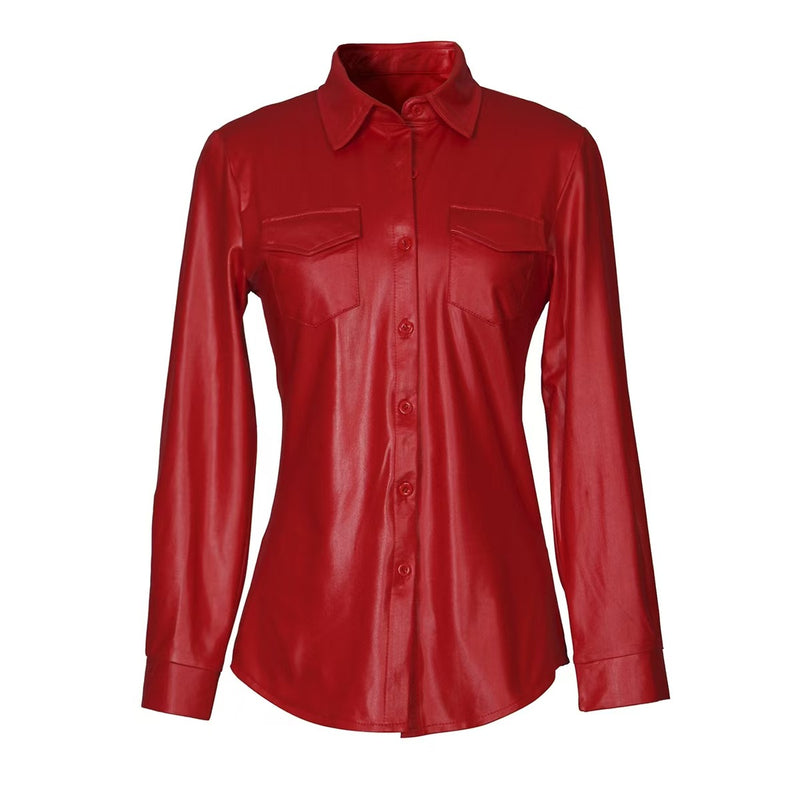 PU Leather Long Sleeve Shirt Jacket Coat GPBY 811