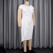 Plus Size V Neck Irregular Ruffles Midi Dress GKEN ADR051067