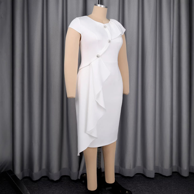 Plus Size V Neck Irregular Ruffles Midi Dress GKEN ADR051067