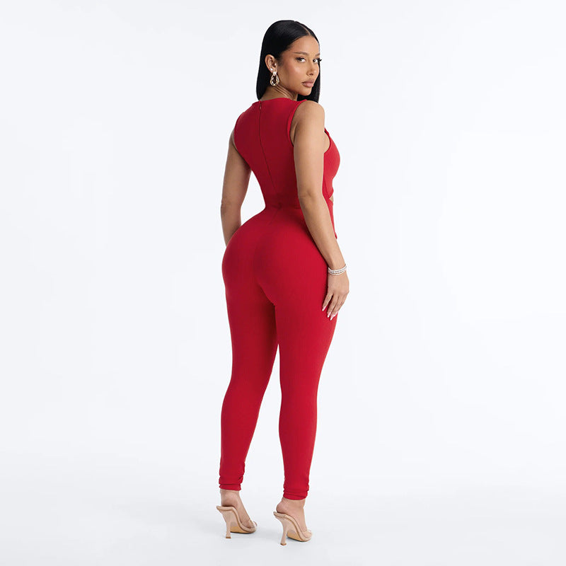 Solid Color Hollow Out Jumpsuit MXBF J26JP362