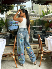 Plus Size Embroidered Patch Star Butterfly Jeans GYLN 4161