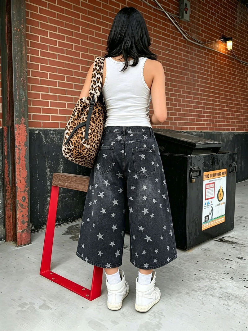Plus Size Star Patched Embroidered Straight Jeans GYLN 7705