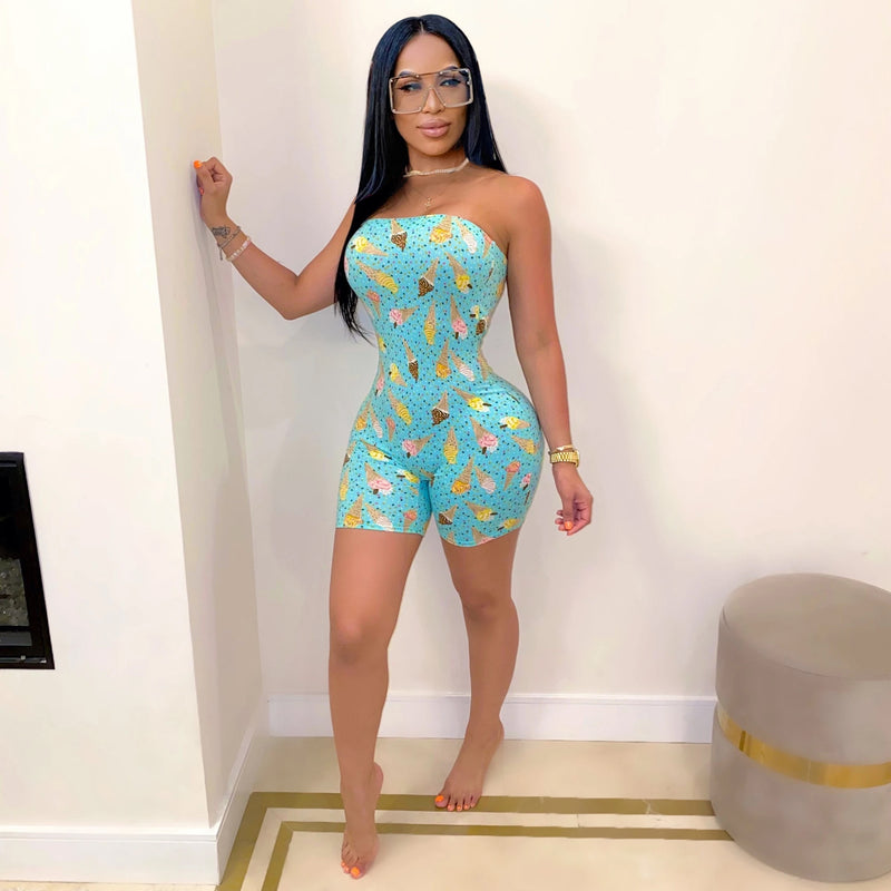 Cartoon Print Strapless Romper GWLS LD201016