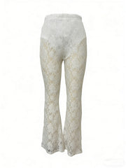 Solid Color Lace Jacquard See Through Micro Flare Pants LSD 2694