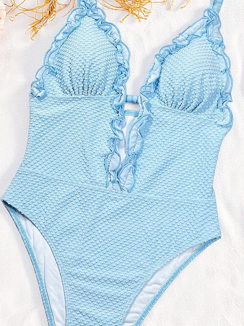 Solid Color Tie Up One Piece Swimsuit CSYZ G609W