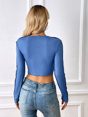 Long Sleeve Solid Color Short T Shirt GYSQ CTDE1810