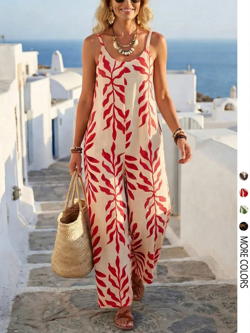 Print Off Shoulder Loose Wide Leg Jumpsuit GSRX 748