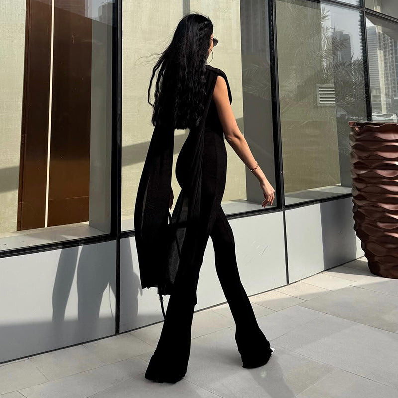 Mesh Sleeveless Ribbon Slim Jumpsuit GYME K25Q90612