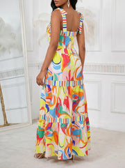 Off Shoulder Tie Up Print Maxi Dress GYLY 9723