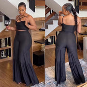 Plus Size Solid Sling Vest And Flare Pants Two Piece Set NY K2806