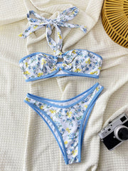 Print Halterneck Backless Two Piece Swimsuit CSYZ G113WY