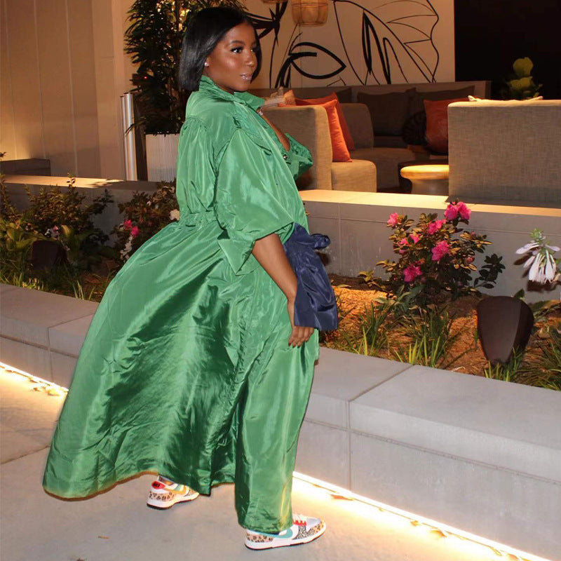 Long Sleeve Stand Collar Long Trench Coat MUE 3453