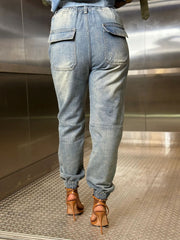Plus Size Fashion Drawstring Jeans GYLN 2047