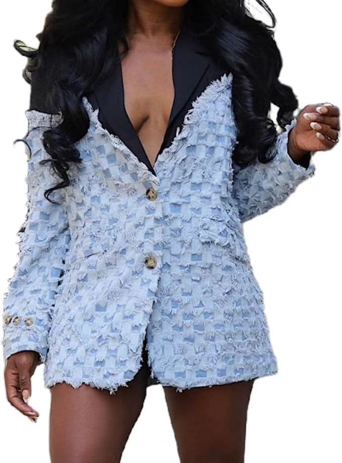 Checkerboard Plaid Jacquard Patchwork Coats SHMF M 6188