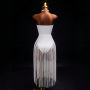 Off Shoulder Backless Tassel MaxI Dress GHYX TXY5493