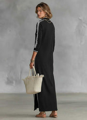 Stripe Patchwork POLO Neck Long Dress SFY 26342