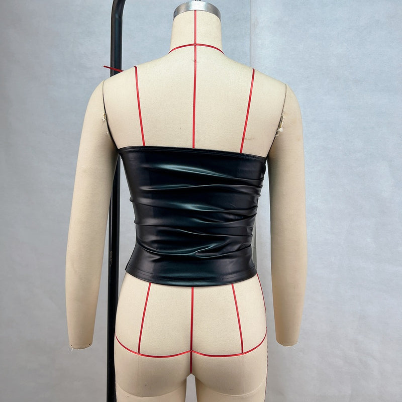 Fashion Solid PU Leather Wrap Chest Tops GPBY 16779