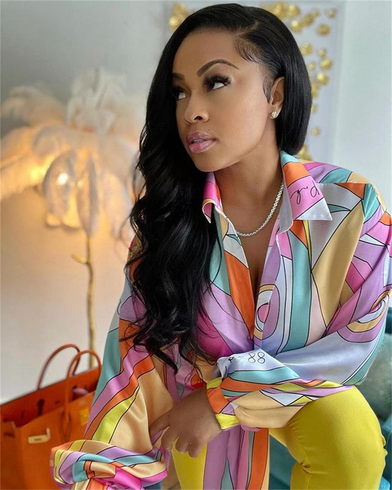 Plus Size Long Sleeve Print Shirt GAWE 5347