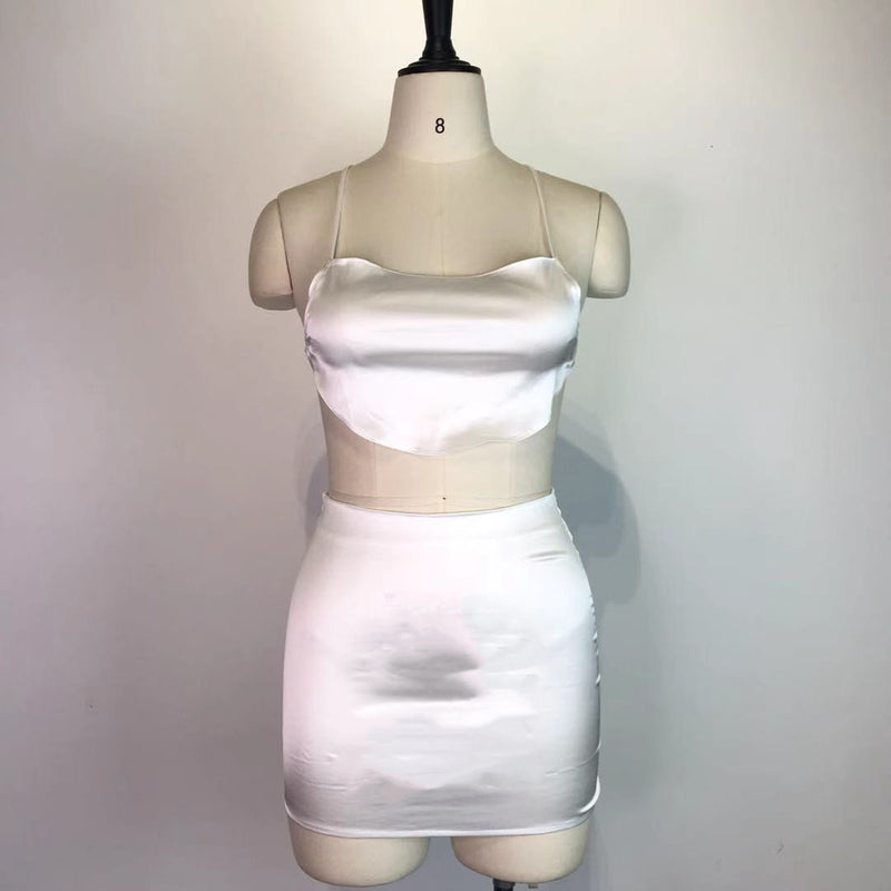 Lace up Backless Top And Skirt Two Piece Set GWDS 210520