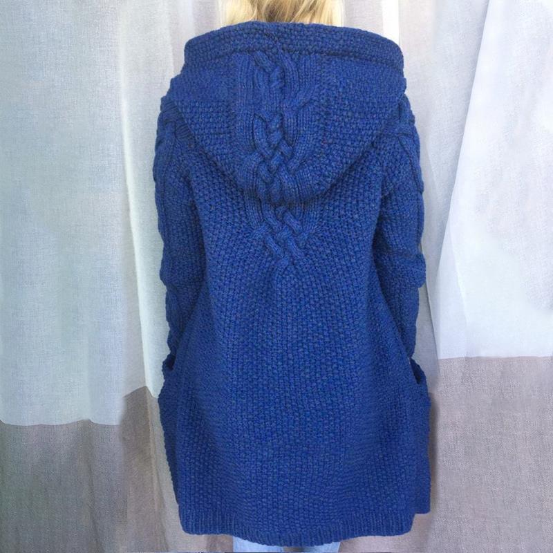 Plus Size Hooded Single Breasted Knit Long Sleeve Coat GBLH 3355