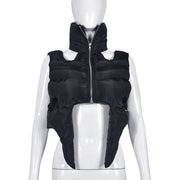 Zipper Sleeveless Cotton Filled Short Jacket GNZD 9511TD