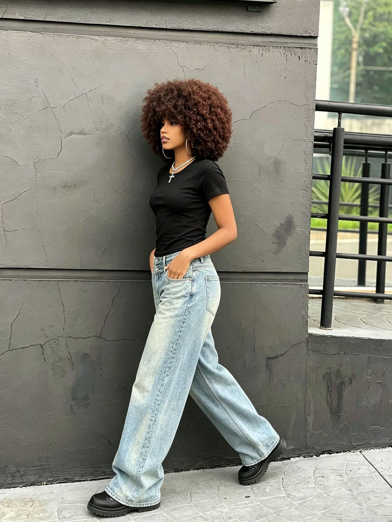 Plus Size Fashion Washed Straight Jeans GYLN 9572