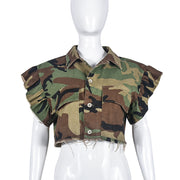Camouflage Printed Ruffle Sleeve Jacket GNZD 9151TD