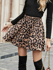 Retro Leopard Print High Waisted Tiered Skirt GYXN F1 51070