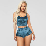 Lace Up Velvet Lace Two Piece Shorts Nightclub Set SH 3431