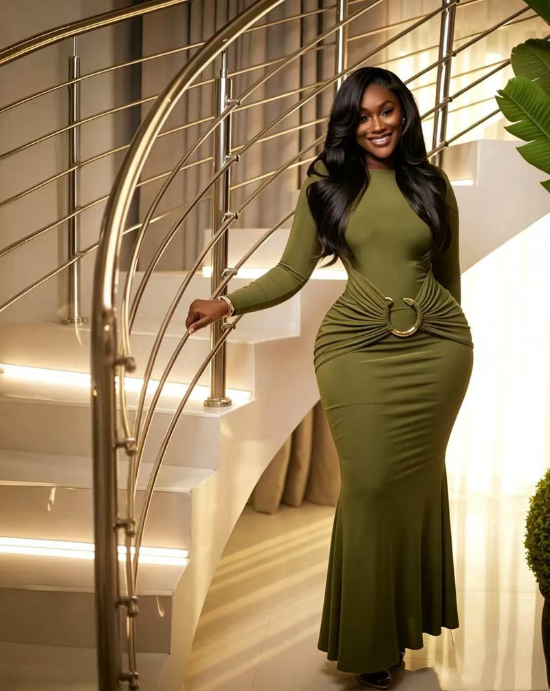 Long Sleeve Solid Color Maxi Dress GADE 10206